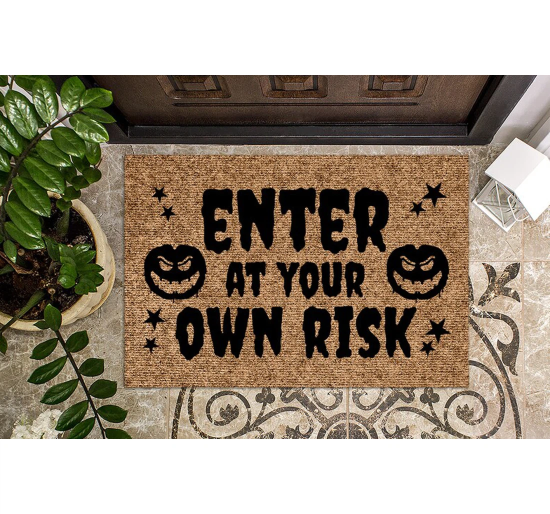 Enter At Your Own Risk Halloween Halloween Anti-Slip, Water-Absorbent Doormat