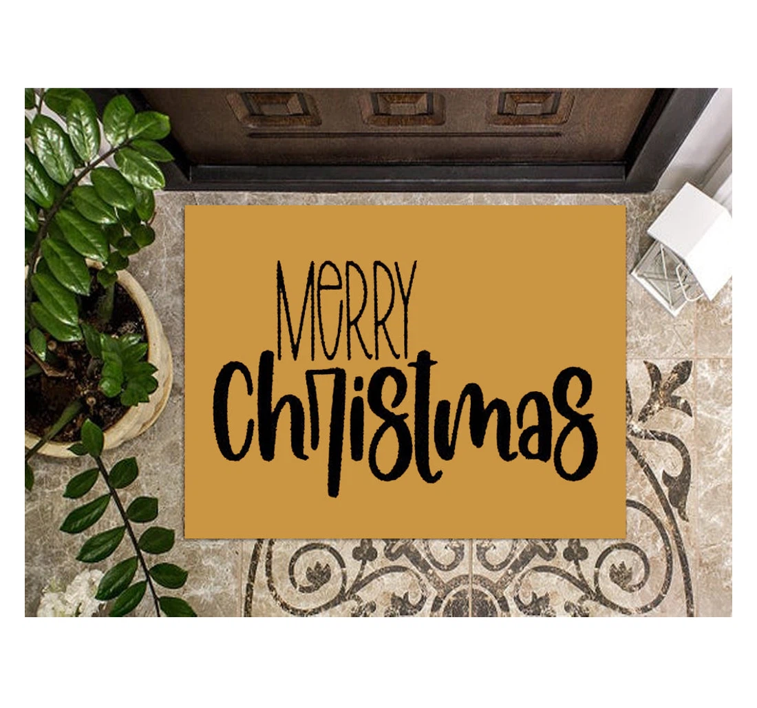 Merry Christmas Yellow Christmas Welcome Anti-Slip, Water-Absorbent Doormat