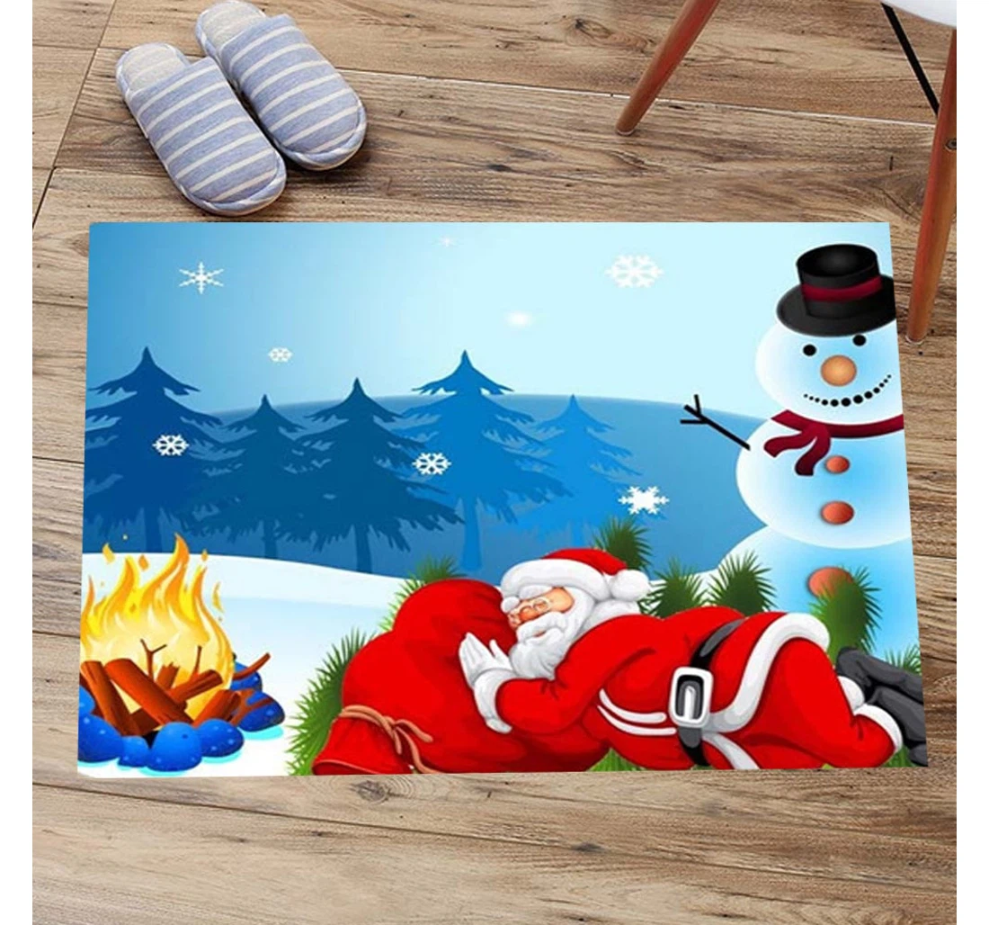 Christmas Santa Claus With Snowman Christmas Welcome Anti-Slip, Water-Absorbent Doormat