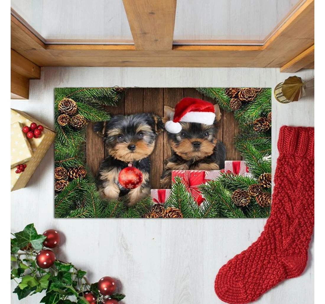 Yorkshire Terrier Merry Christmas Christmas Dog Lovers Welcome Anti-Slip, Water-Absorbent Doormat