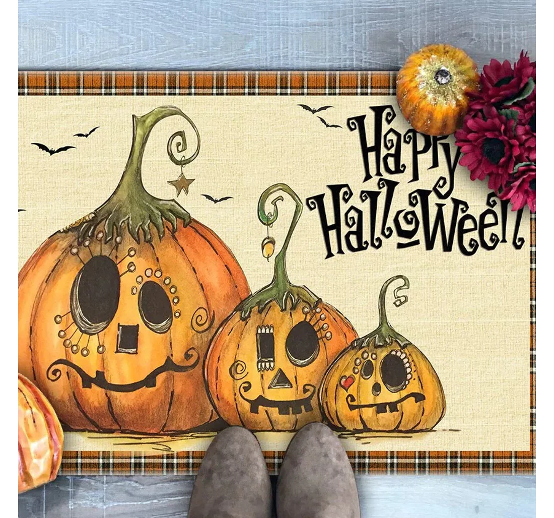 Happy Halloween Pumpkin Face Halloween Anti-Slip, Water-Absorbent Doormat