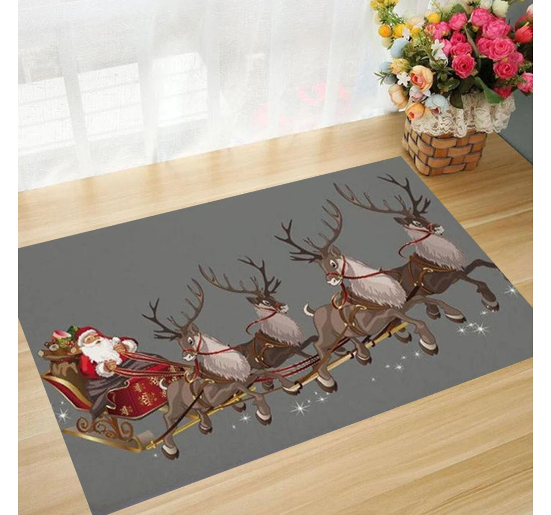 Christmas Santa Claus Rides Reindeer Christmas Santa Welcome Anti-Slip, Water-Absorbent Doormat
