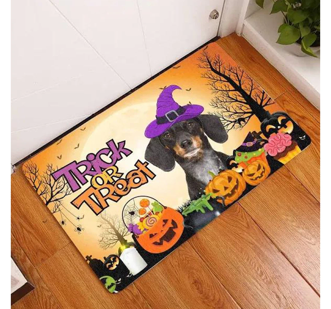 Dachshund Halloween Trick Or Treat Halloween Dog Lovers House Anti-Slip, Water-Absorbent Doormat