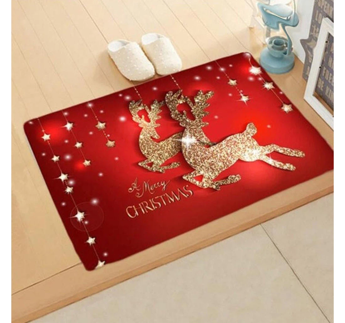 Christmas Glitter Reindeer Merry Christmas Welcome Anti-Slip, Water-Absorbent Doormat