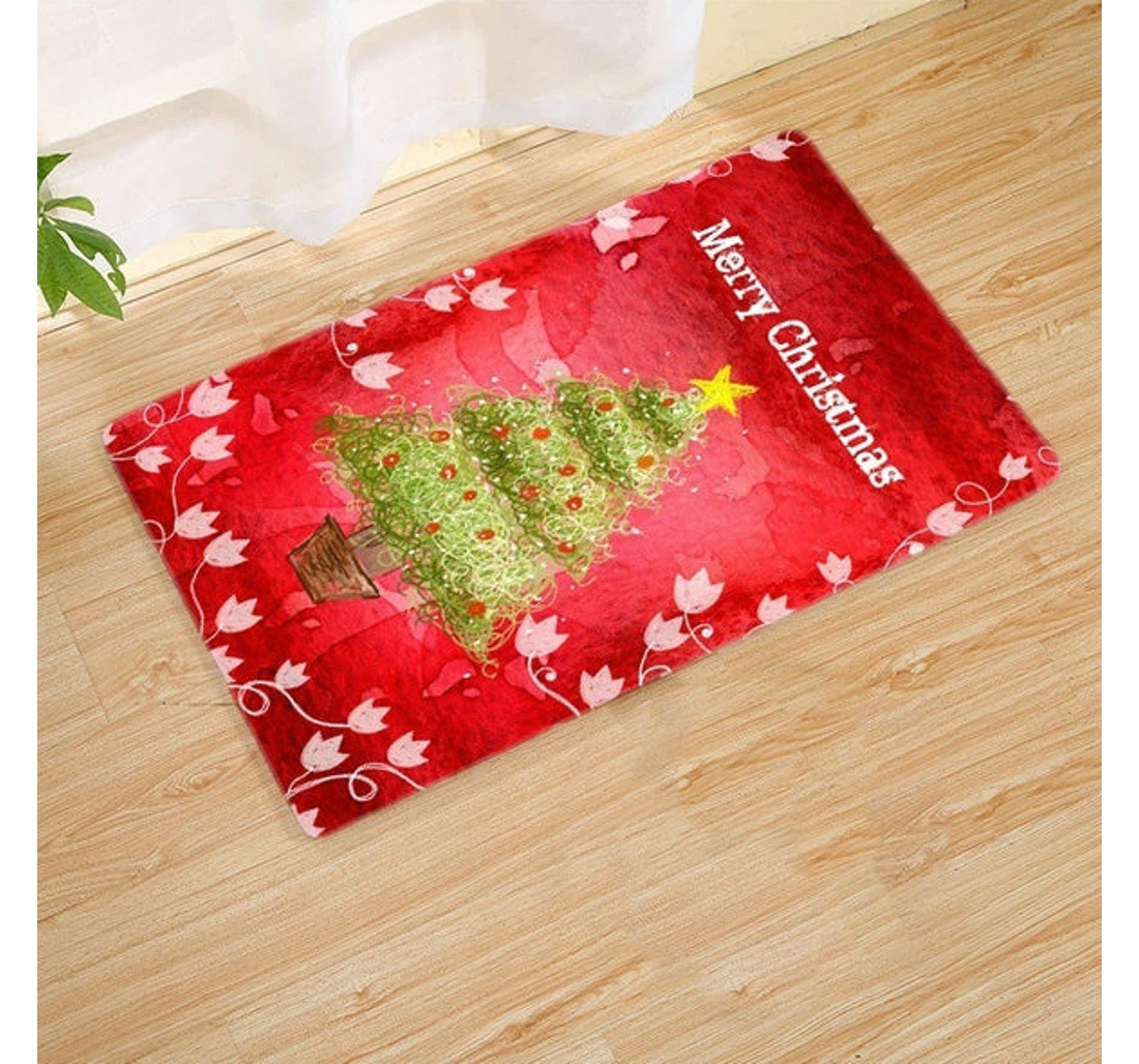 Cute Christmas Tree Floral Merry Christmas Welcome Anti-Slip, Water-Absorbent Doormat