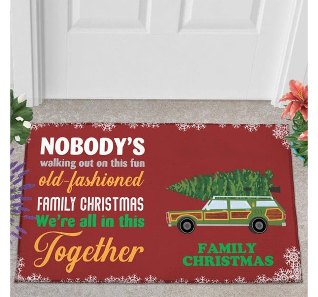 Christmas Green Truck Vacation Funny Christmas Merry Christmas Welcome Anti-Slip, Water-Absorbent Doormat