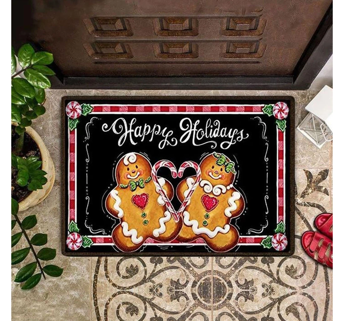 Happy Holidays Gingerbreads Christmas Christmas Welcome Anti-Slip, Water-Absorbent Doormat