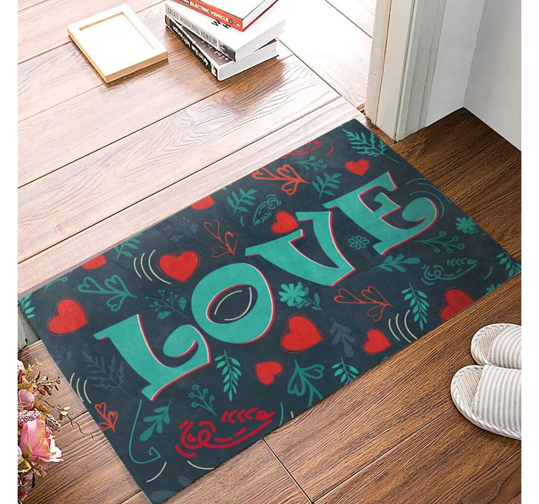 Valentines Love Leaves Pattern Valentines Family Welcome Anti-Slip, Water-Absorbent Doormat