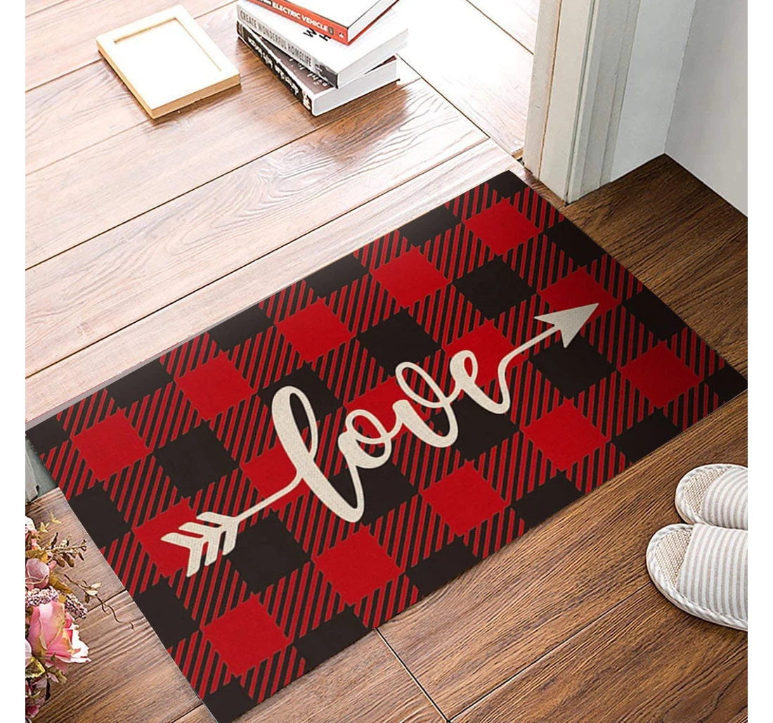 Valentine 8217 S Day Love Red Plaid Valentine Welcome Anti-Slip, Water-Absorbent Doormat
