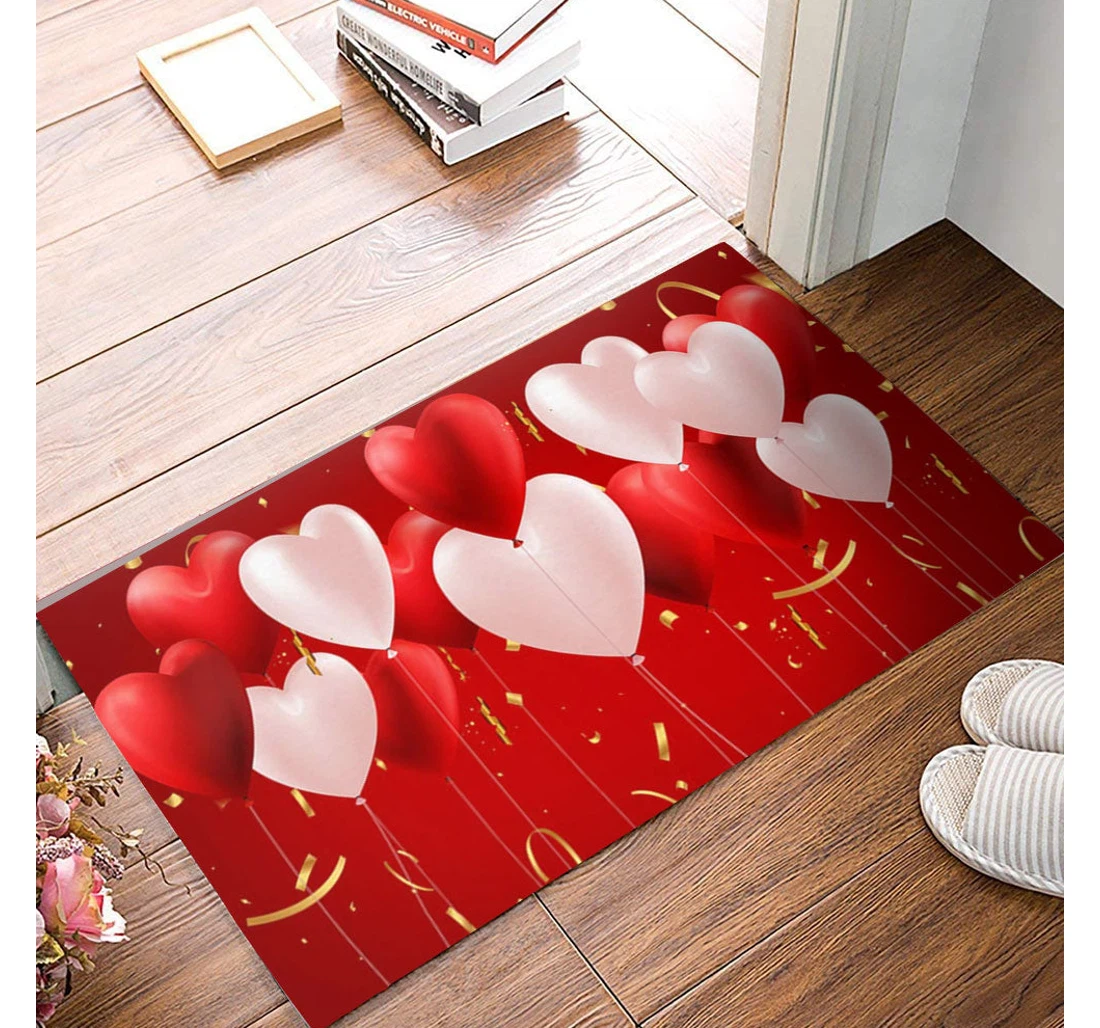 Valentines Heart Love Balloons Party Pattern Valentine Welcome Anti-Slip, Water-Absorbent Doormat