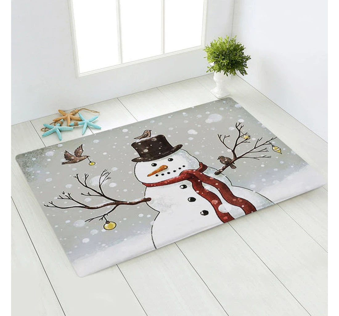 Snowman And Birds Merry Christmas Christmas Family Welcome Anti-Slip, Water-Absorbent Doormat