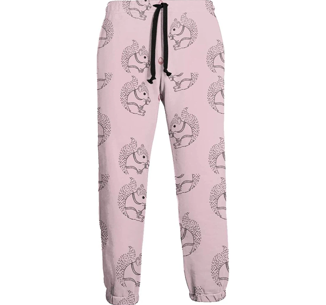 Personalized Squirrel And Pine Cones Athletic Track For Workout Lounge Running White Sweatpants, Joggers Pants With Drawstring For Men, Women