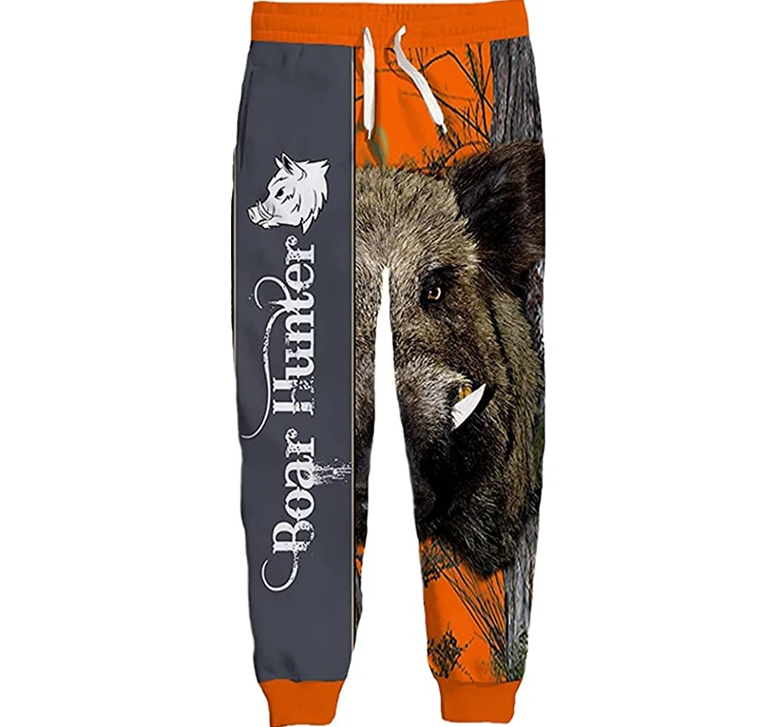 Personalized Boar Graphic Autumn Casual Sweatpants, Joggers Pants With Drawstring For Men, Women