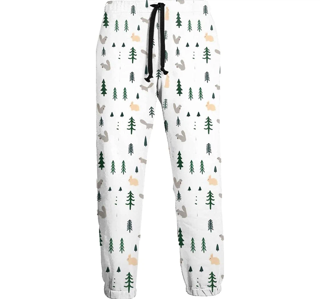 Personalized Forest Tree Squirrels Animal Athletic Track For Workout Lounge Running White Sweatpants, Joggers Pants With Drawstring For Men, Women