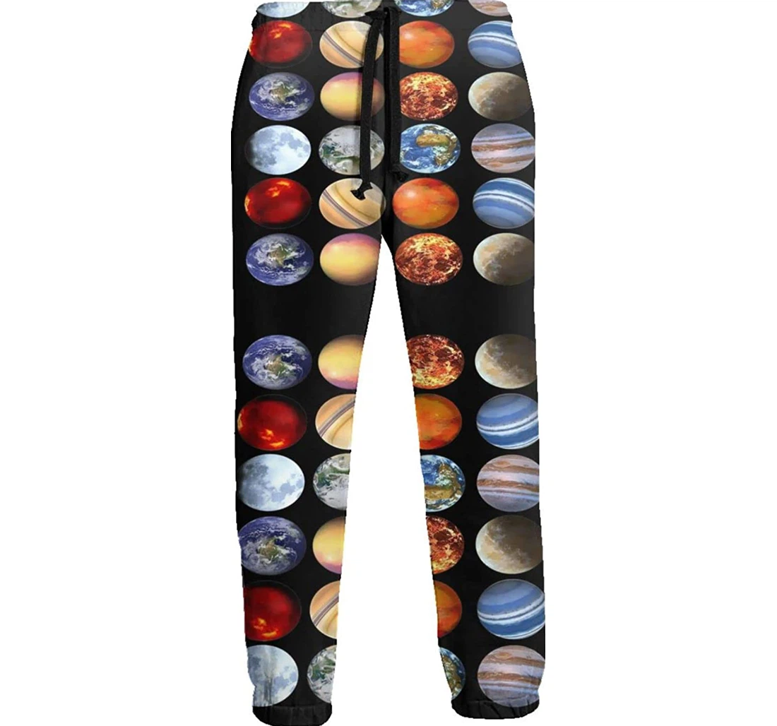 Personalized Planets Space System Athletic Track For Workout Lounge Running White Sweatpants, Joggers Pants With Drawstring For Men, Women