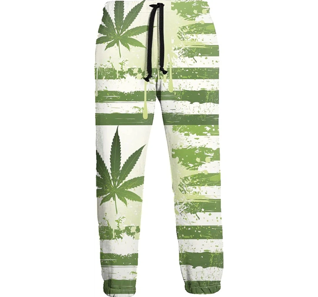 Personalized Green Weed Leaves Athletic Track For Workout Lounge Running Sweatpants, Joggers Pants With Drawstring For Men, Women