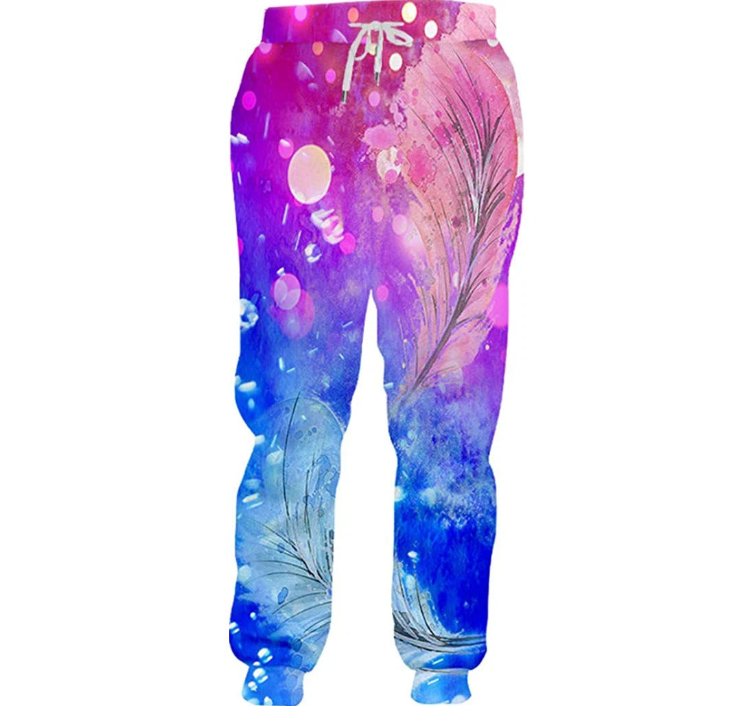 Personalized Pink Blue Feather Casual Funny Sweatpants, Joggers Pants With Drawstring For Men, Women