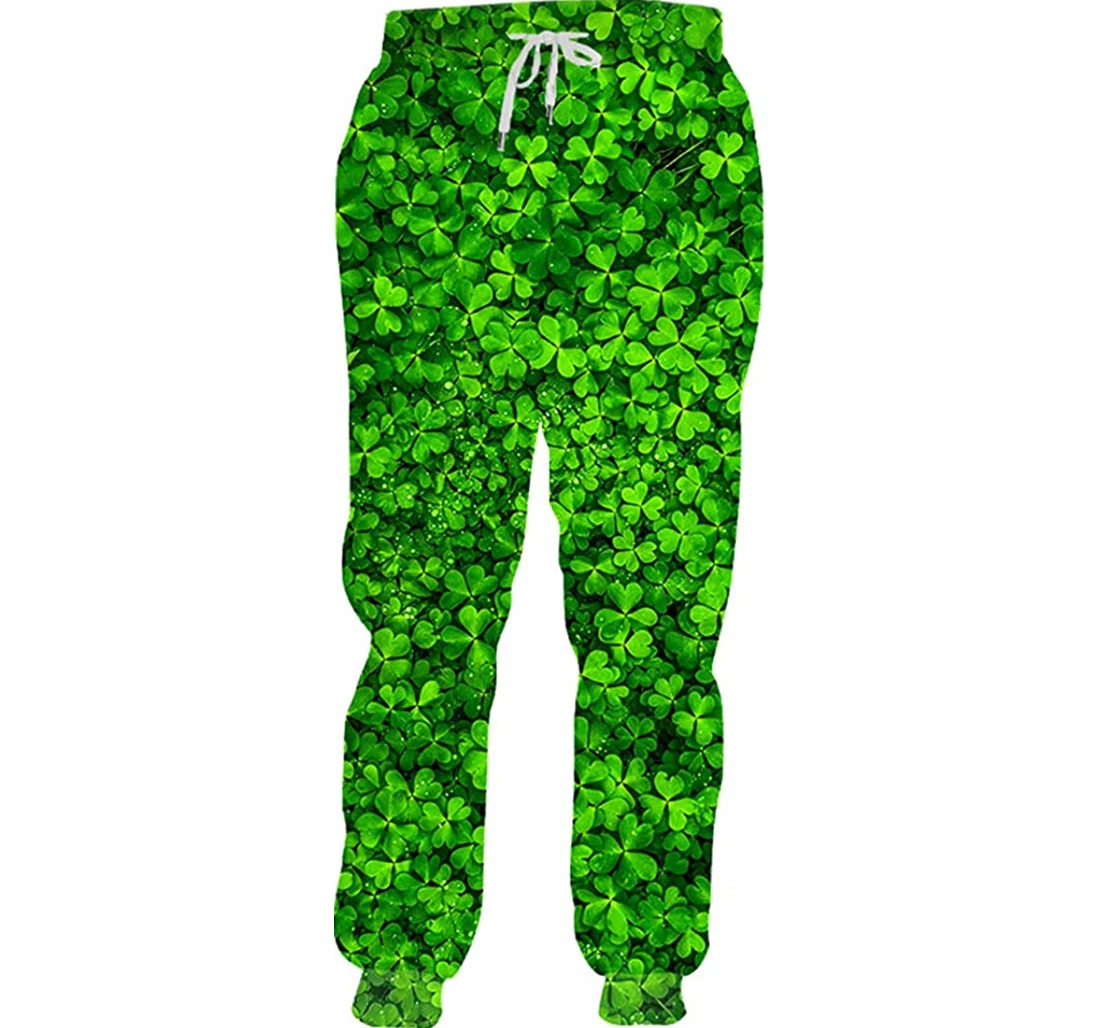 Personalized Loose Four-leaf Clover Leaves Sweatpants, Joggers Pants With Drawstring For Men, Women