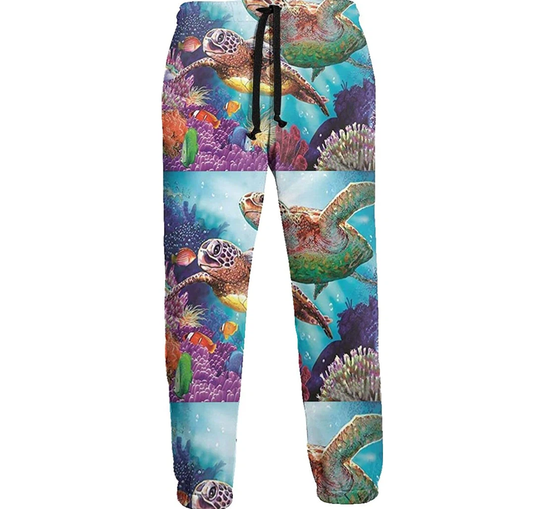 Personalized Painting Rhinestone Colorful Turtle Sweatpants, Joggers Pants With Drawstring For Men, Women