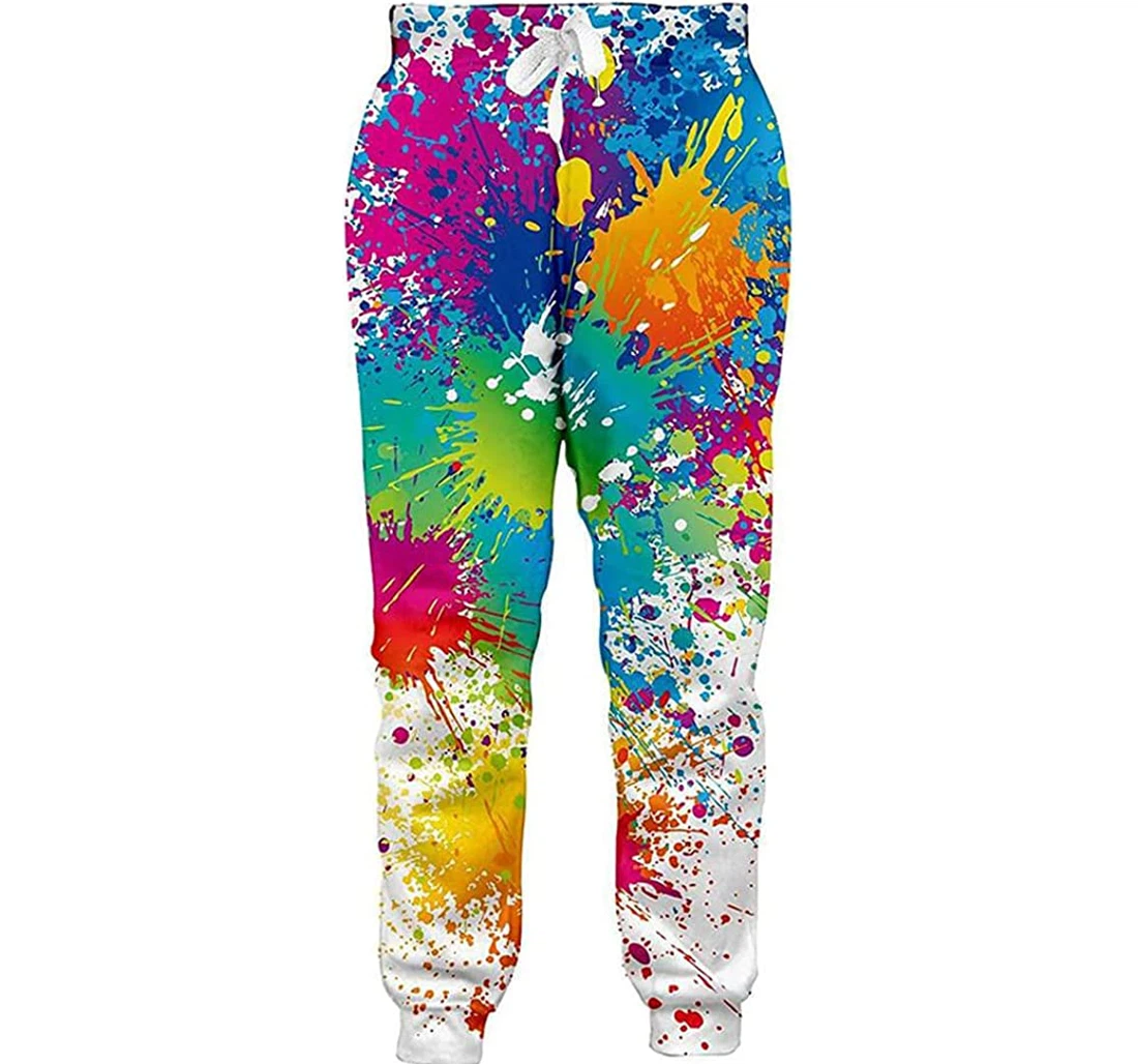 Personalized Paint Splatter Rainbow Cool Casual Sweatpants, Joggers Pants With Drawstring For Men, Women