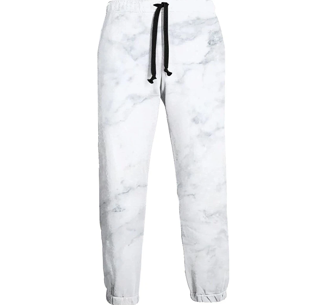 Personalized White Marble Pattern Pocket For Sweatpants, Joggers Pants With Drawstring For Men, Women