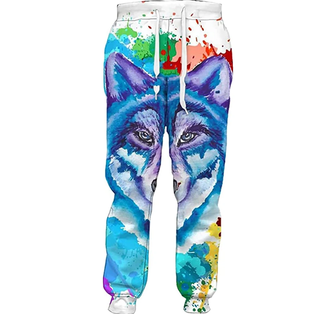 Personalized Popular Animal Wolf Harajuku Straight Sweatpants, Joggers Pants With Drawstring For Men, Women