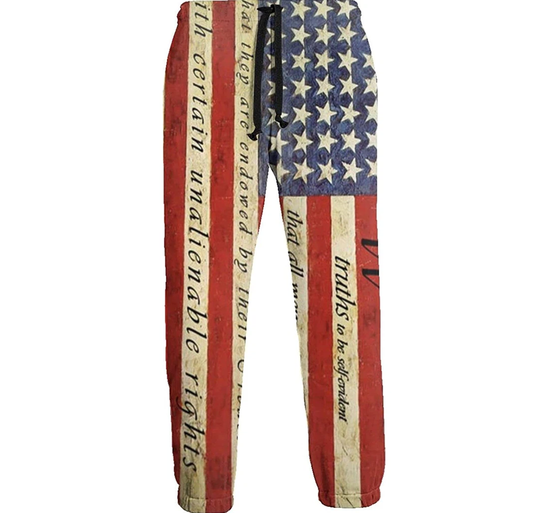 Personalized American Flag Declaration Of Independence Sweatpants, Joggers Pants With Drawstring For Men, Women