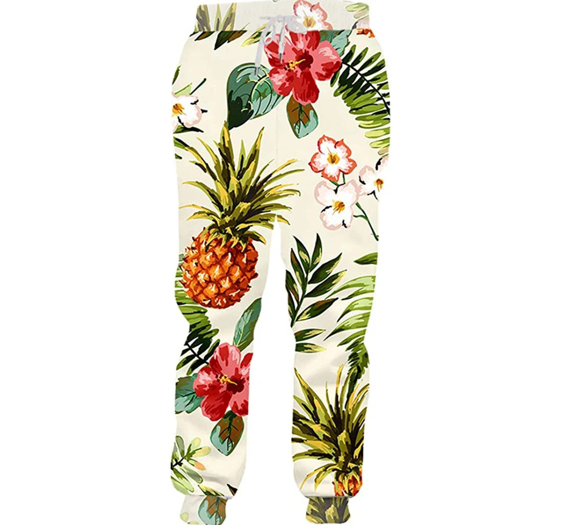 Personalized Couples Casual Fruit Pineapple Flowers Casual Sweatpants, Joggers Pants With Drawstring For Men, Women