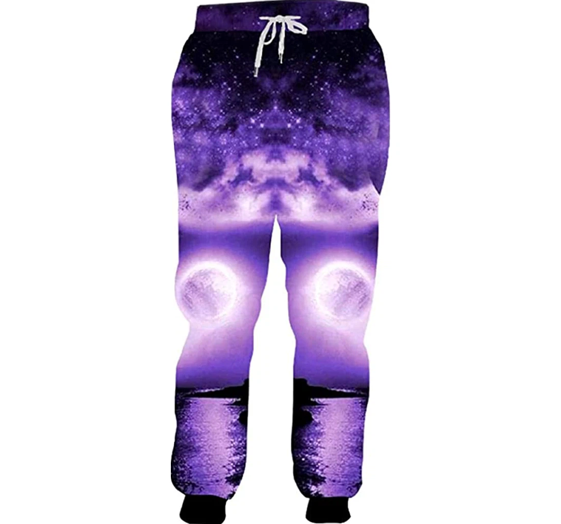 Personalized Purple High Waist Elastic Long Sweatpants, Joggers Pants With Drawstring For Men, Women