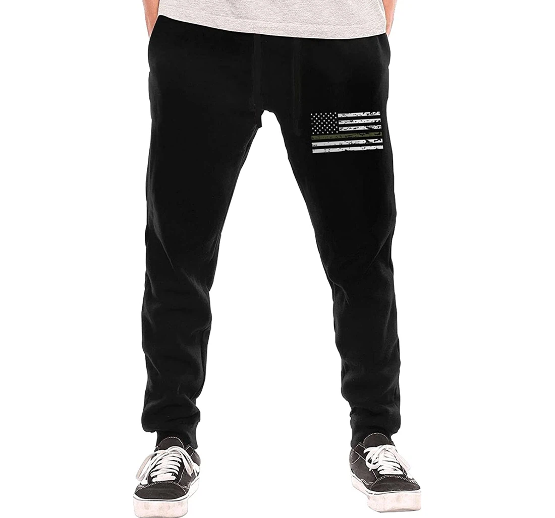 Personalized American Flag Thin Green Line Tattered Sweatpants Sweatpants, Joggers Pants With Drawstring For Men, Women
