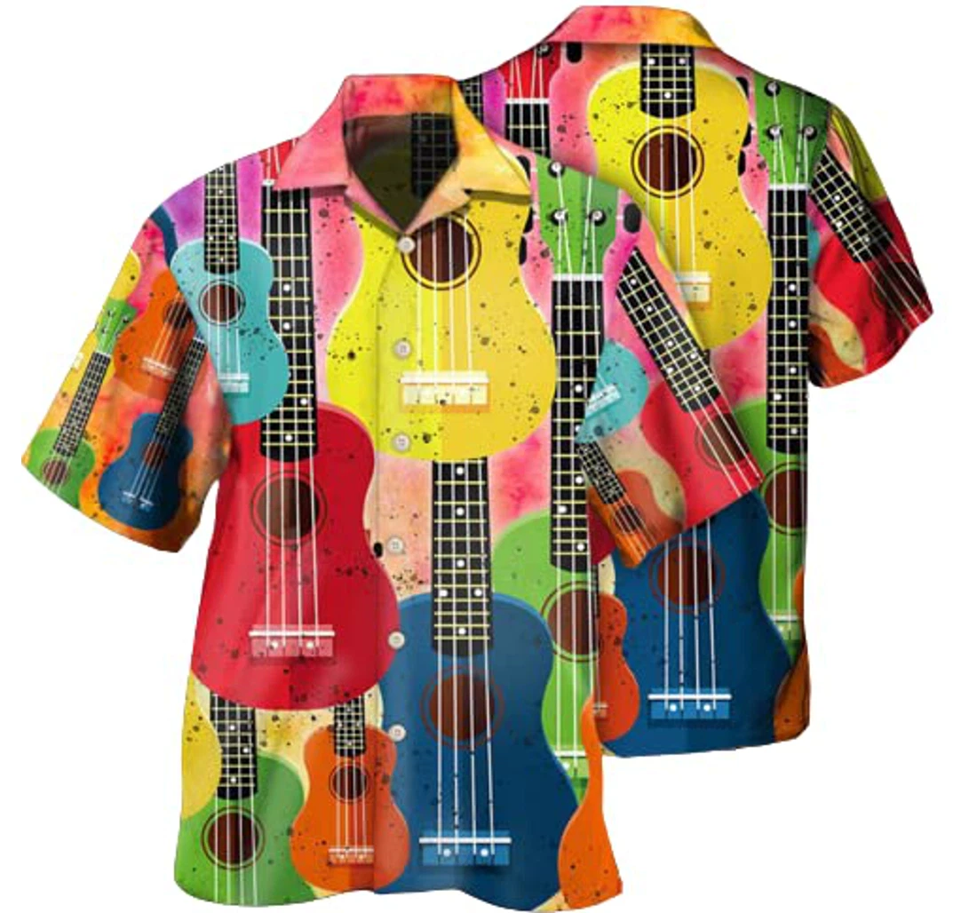 Personalized Colorful Ukulele Music Lover Us Nice Gift Father Best Price Hawaiian Shirt, Button Up Aloha Shirt For Men, Women