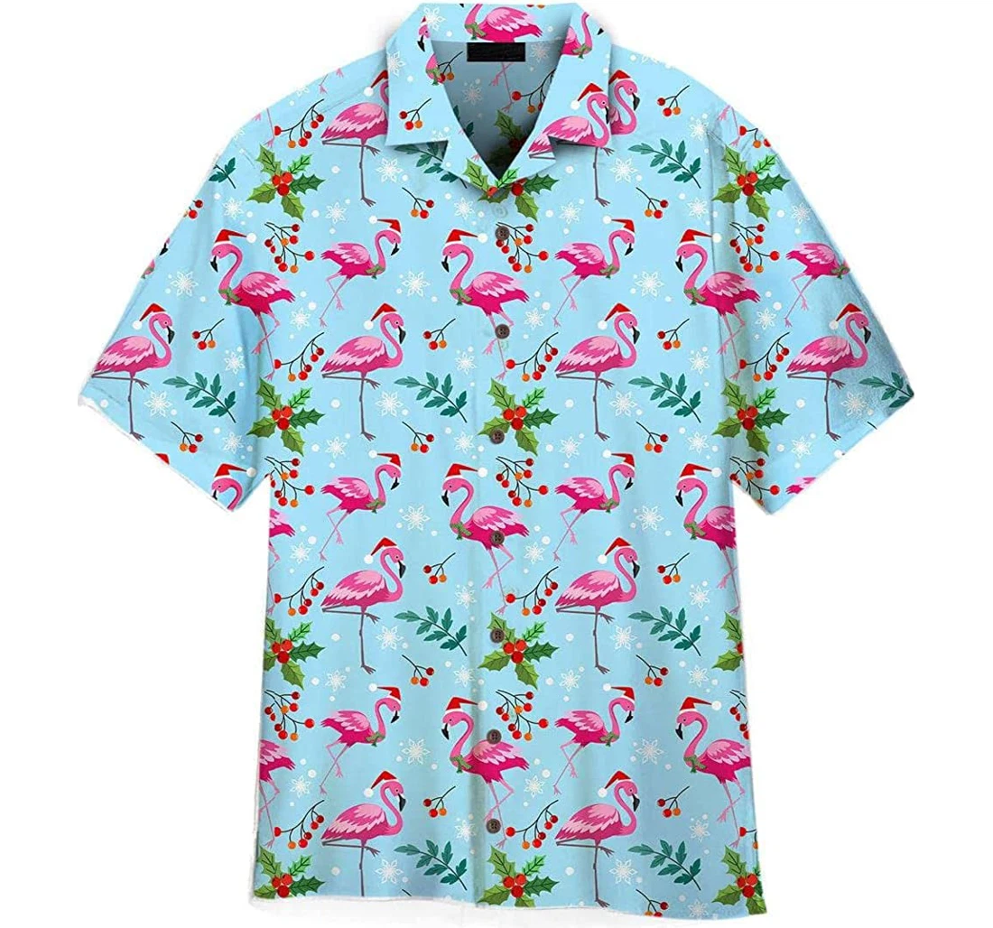 Personalized Pink Flamingo Merry Christmas Hawaiian Shirt, Button Up Aloha Shirt For Men, Women