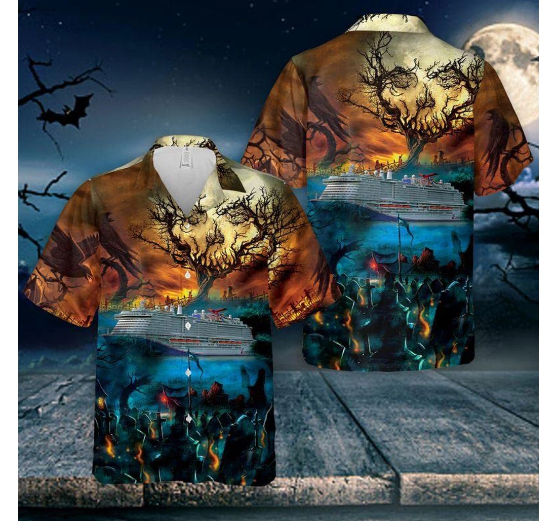 Personalized Cruise Ship Mardi Gras Caribbean Halloween Hawaiian Shirt, Button Up Aloha Shirt For Men, Women