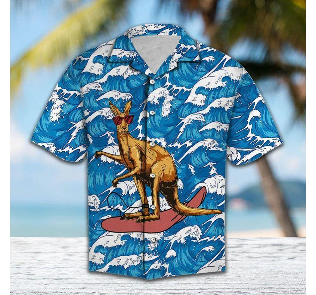 Personalized Kangaroo Surfing Hawaiian Shirt, Button Up Aloha Shirt For Men, Women