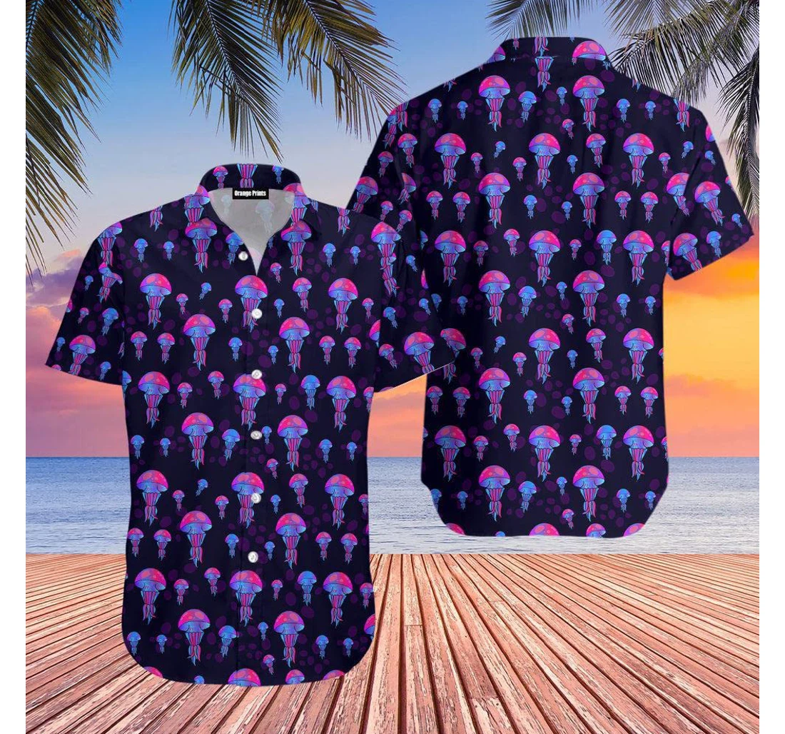 Personalized Jellyfish Neon Hawaiian Shirt, Button Up Aloha Shirt For Men, Women