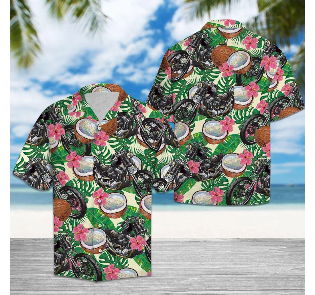 Personalized Motorbike Coconut Hawaiian Shirt, Button Up Aloha Shirt For Men, Women