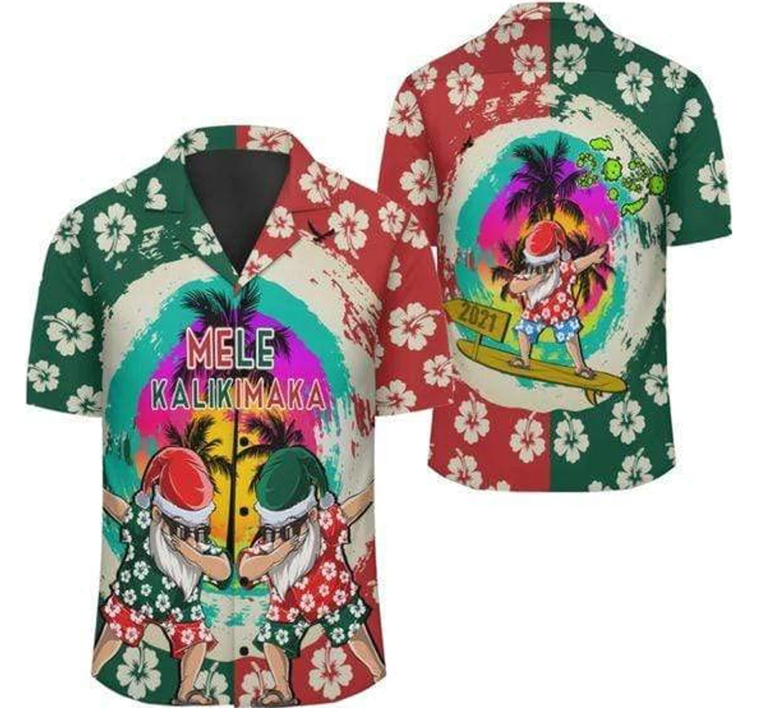 Personalized Mele Kalikimaka Dabbing Santa Surfing Christmas Hawaiian Shirt, Button Up Aloha Shirt For Men, Women