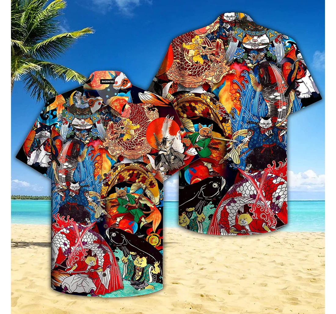 Personalized Sushi Master Cats And Koi Fish Hawaiian Shirt, Button Up Aloha Shirt For Men, Women