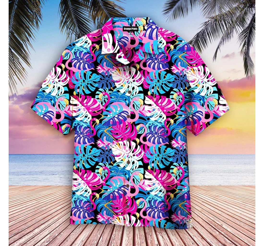 Personalized Pink Flamingos With Leaves Hawaiian Shirt, Button Up Aloha Shirt For Men, Women