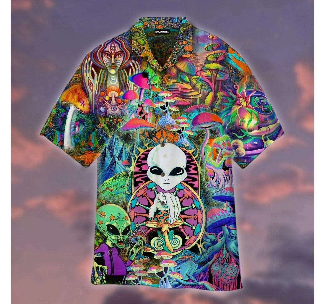 Personalized Skull Mushroom Alien Trippy Hawaiian Shirt, Button Up Aloha Shirt For Men, Women