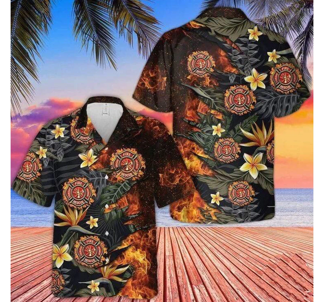 Personalized Firefighter Flaming Hawaiian Shirt, Button Up Aloha Shirt For Men, Women