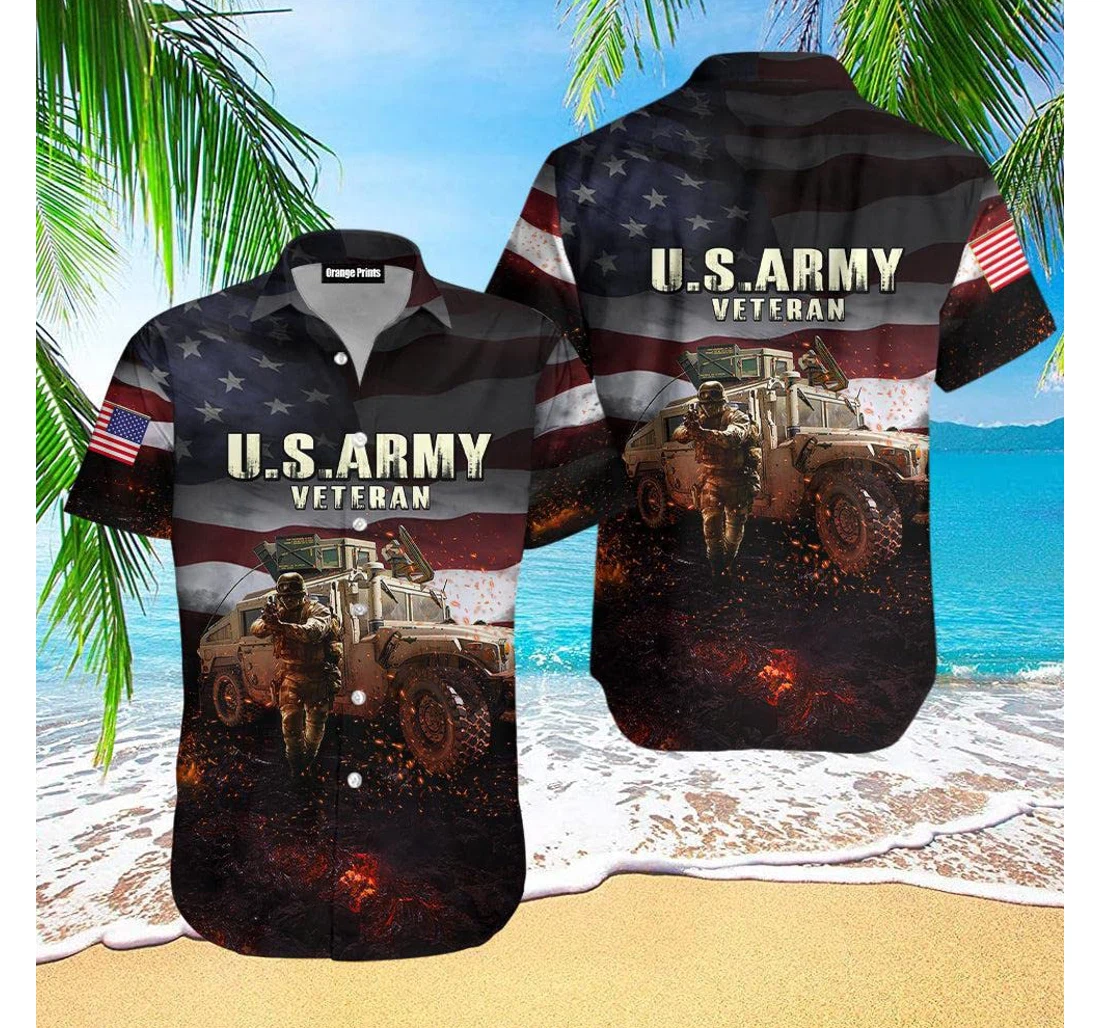 Personalized Us Army Veteran Hawaiian Shirt, Button Up Aloha Shirt For Men, Women