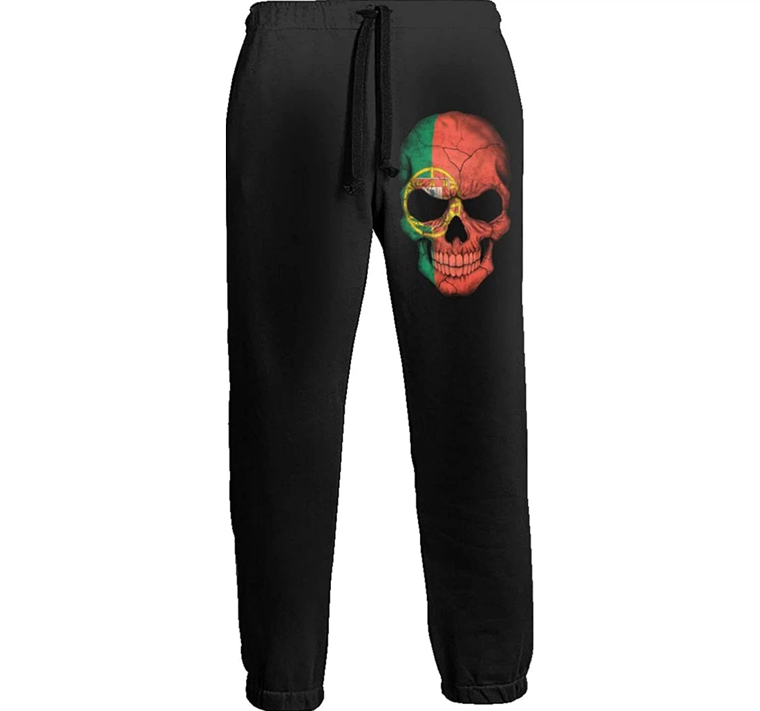 Personalized Portuguese Flag Skull Sweatpants, Joggers Pants With Drawstring For Men, Women