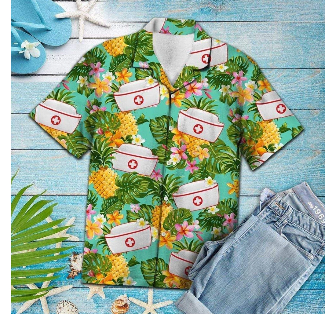 Personalized Nurse Pineapple Hawaiian Shirt, Button Up Aloha Shirt For Men, Women