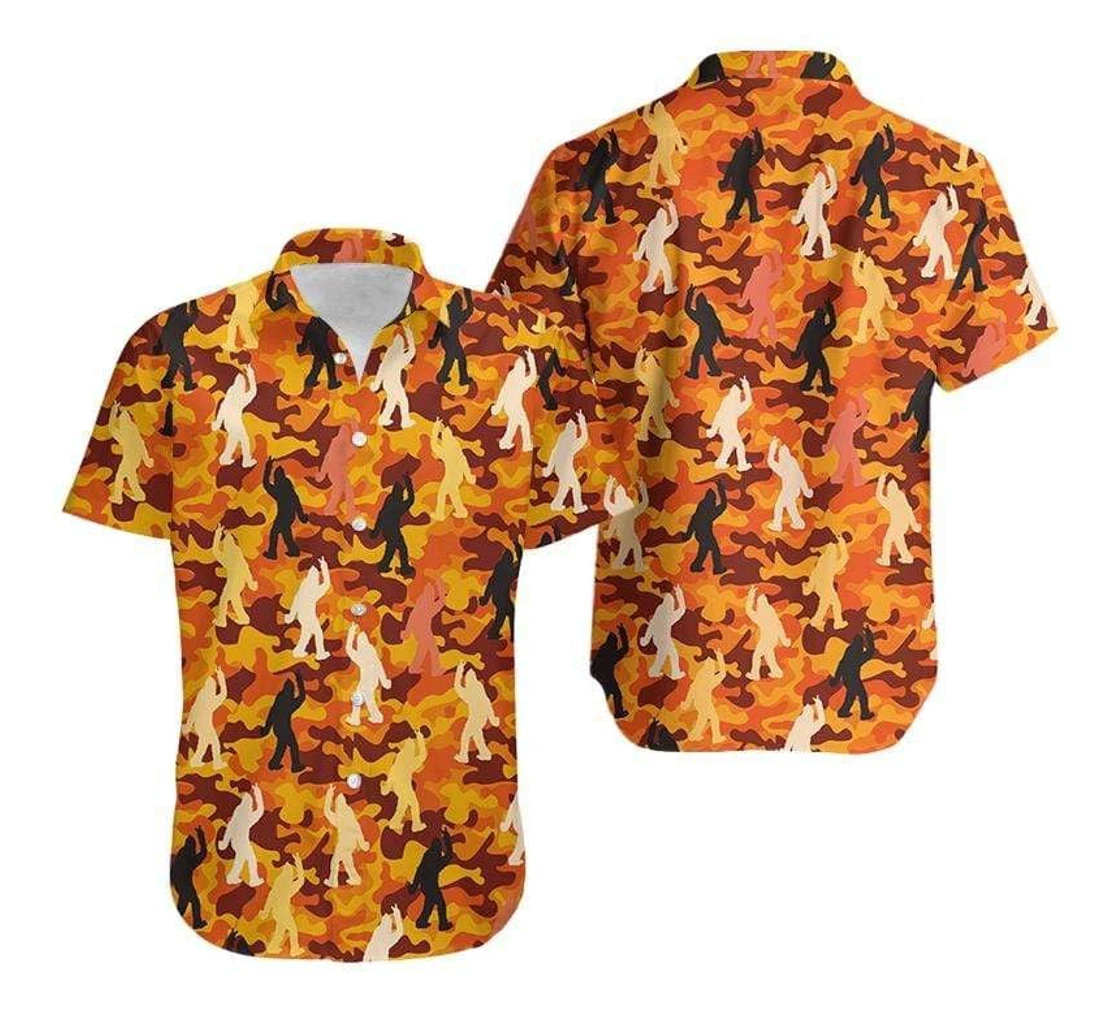 Personalized Funny Bigfoot Orange Camo Pan Hawaiian Shirt, Button Up Aloha Shirt For Men, Women