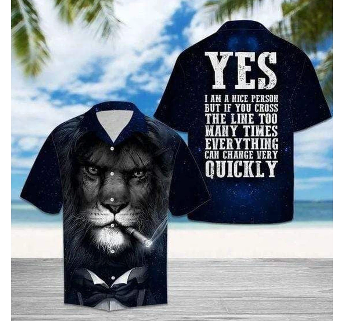 Personalized Lion Smoking Cool Hawaiian Shirt, Button Up Aloha Shirt For Men, Women