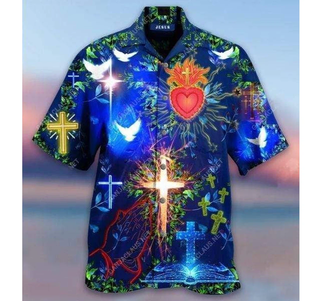 Personalized God First Hawaiian Shirt, Button Up Aloha Shirt For Men, Women