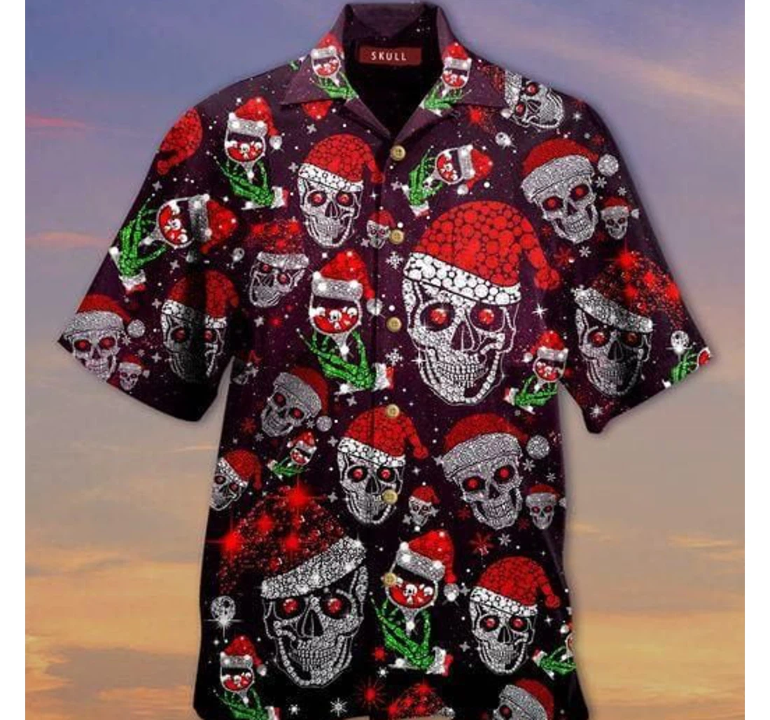 Personalized Bling Skull And Wine Hawaiian Shirt, Button Up Aloha Shirt For Men, Women