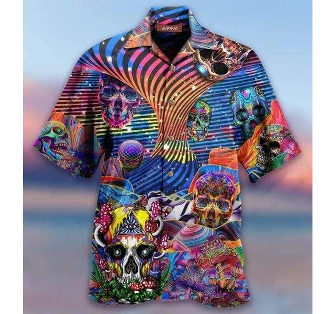 Personalized Crazy Skulls Hippie Hawaiian Shirt, Button Up Aloha Shirt For Men, Women