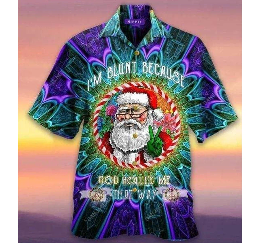 Personalized I'm Blunt Because God Rolled Me That Way Santa Hawaiian Shirt, Button Up Aloha Shirt For Men, Women